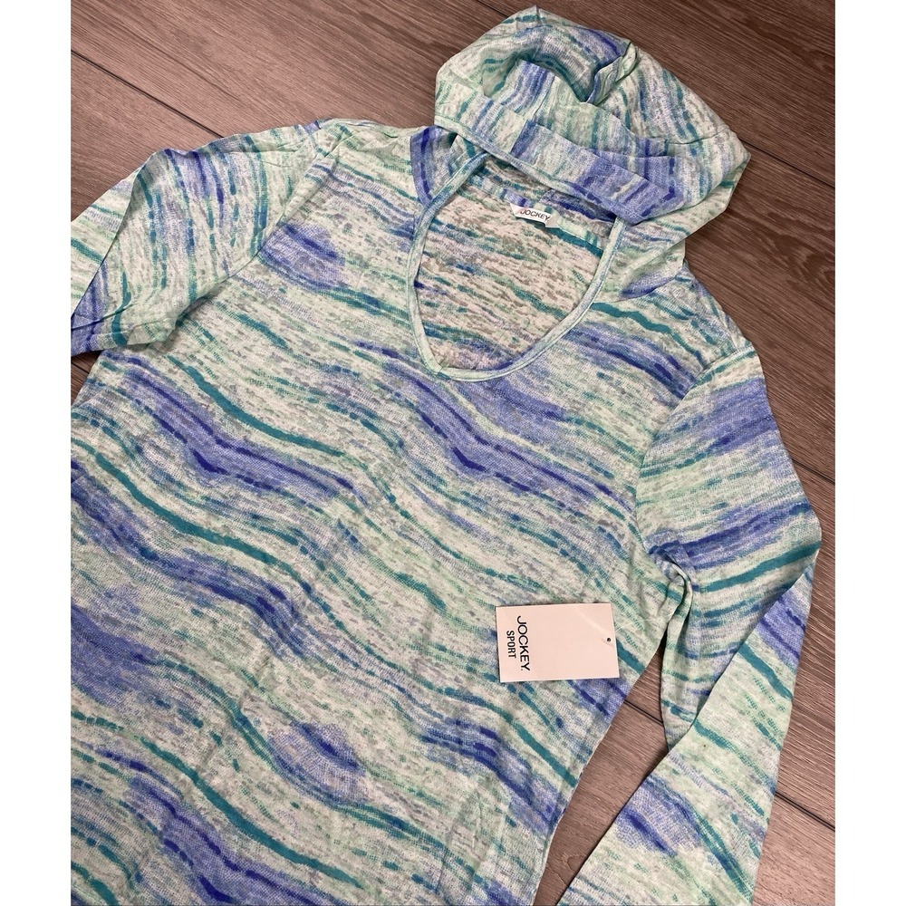 Jockey Sport Women's Long Sleeve Active Space Dye Hoodie Blue Green Large New